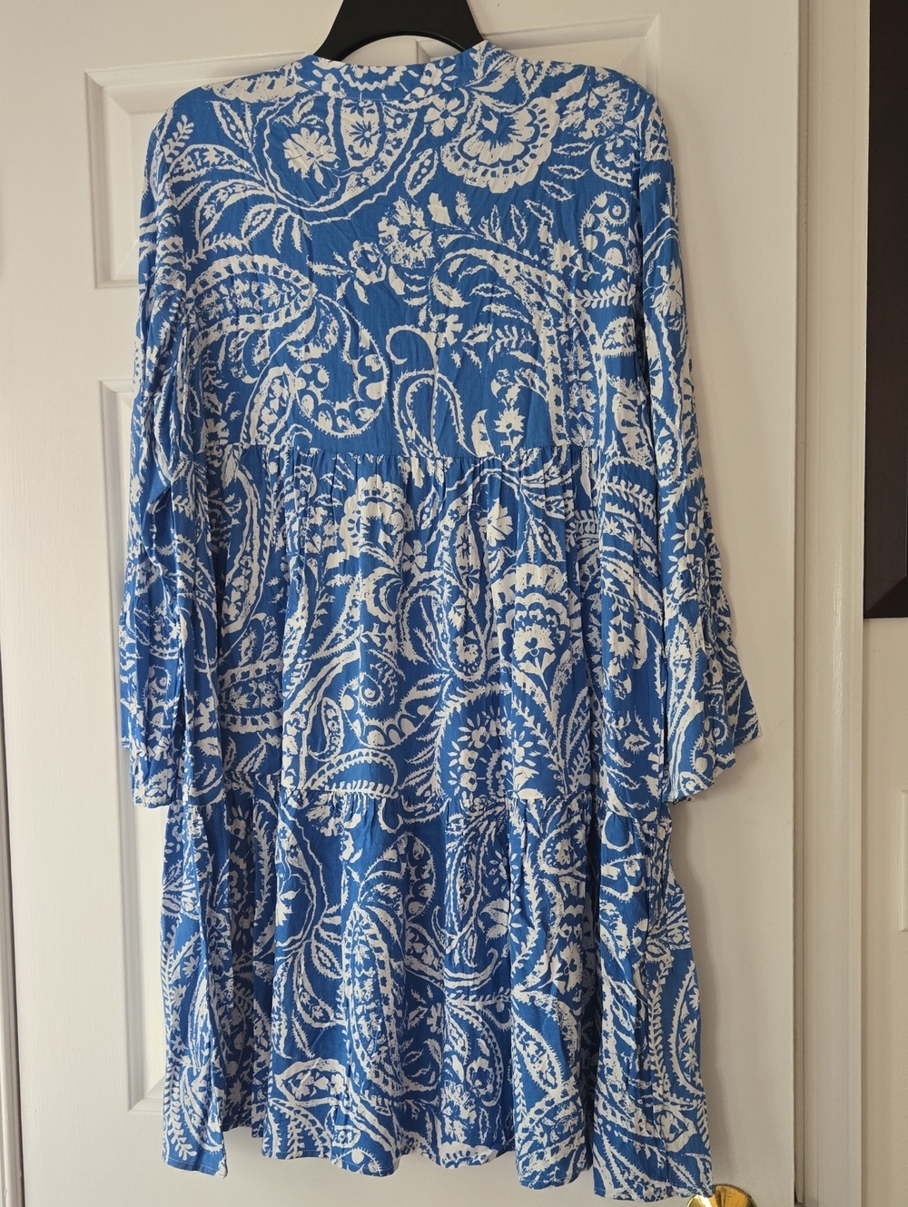 Blue & White Paisley Cotton Blend Tiered Dress Size 12–14 - Picture 8 of 8